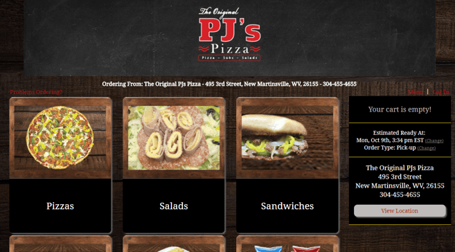 Original PJs pizzeria online ordering